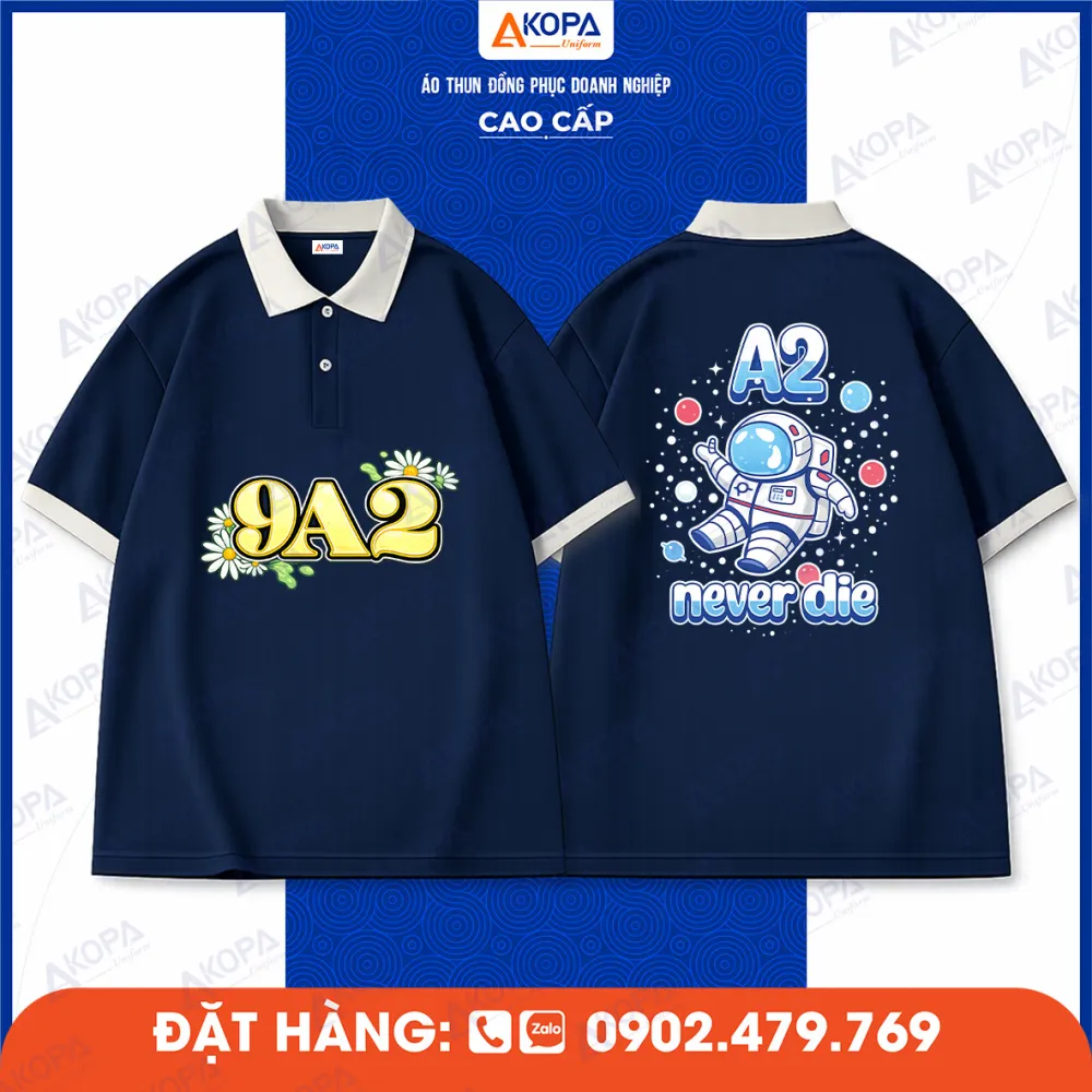 in áo nhóm Quy Nhơn mẫu áo lớp 9A2 thiết kế đẹp có cổ