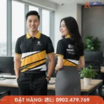 áo thun polo đồng phục bất động sản đen phối vàng