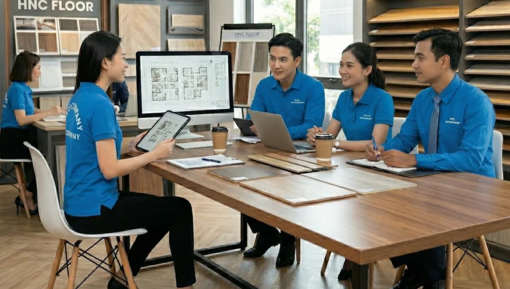 Nhân viên mặc áo đồng phục từ địa chỉ may áo đồng phục Quy Nhơn giá xưởng đẹp và chuyên nghiệp