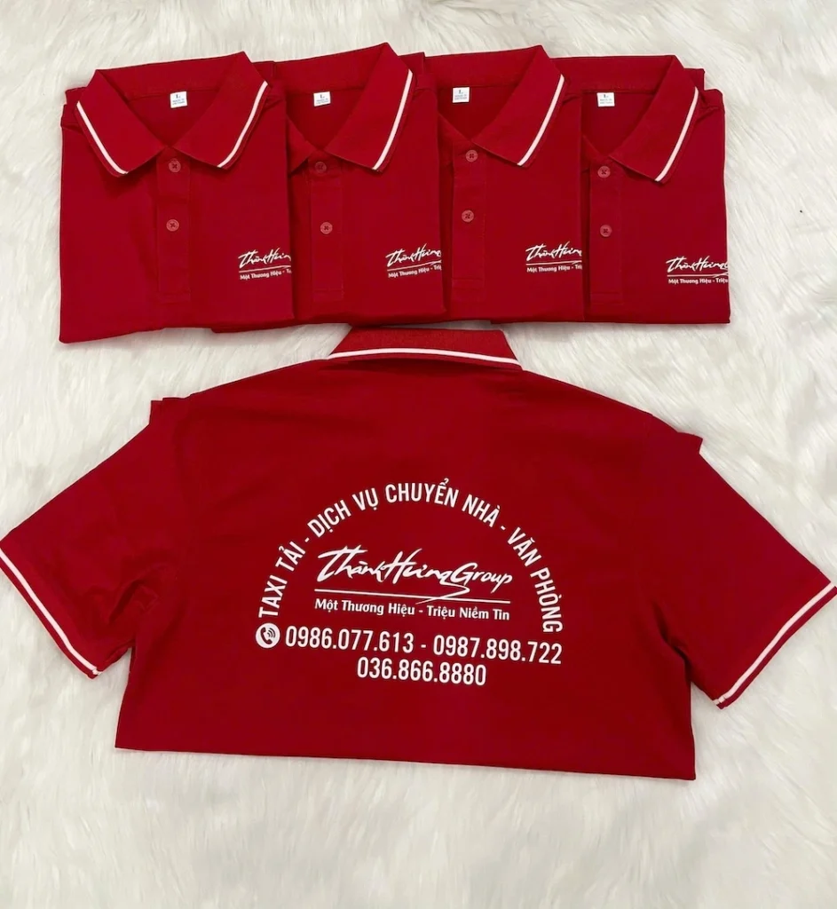 in áo công ty Quy Nhơn số lượng ít mẫu áo polo đỏ in logo