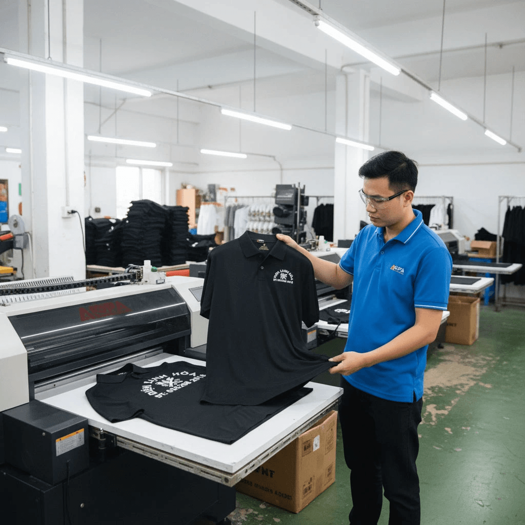 kiểm tra sản phẩm tại xưởng may đồng phục uy tín tại Quy Nhơn trước khi giao hàng