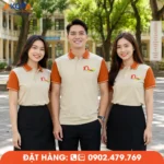 Mẫu áo đồng phục họp lớp 10 năm thiết kế cổ bẻ phối cam nổi bật, phù hợp tập thể lớp và hội khóa.