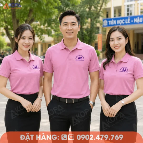 Áo Đồng Phục Họp Lớp 10 Năm Màu Hồng Pastel In Logo Lớp 12A2