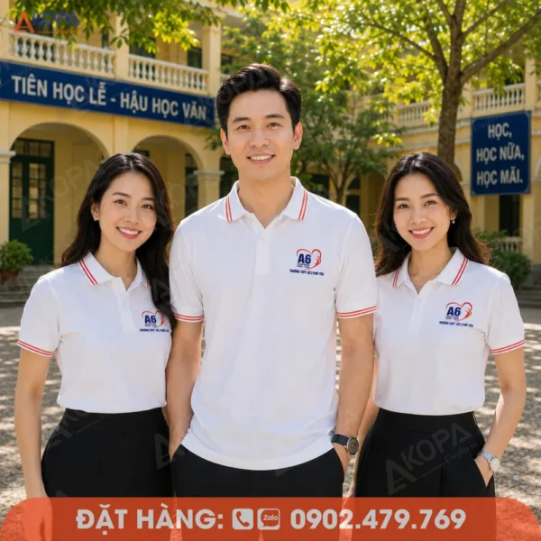 Áo Đồng Phục Họp Lớp 10 Năm Màu Trắng Phối Viền Đỏ In Logo