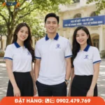 Áo đồng phục họp lớp màu trắng xanh dương thiết kế đơn giản, dễ mặc, phù hợp nhiều độ tuổi.