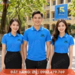 Mẫu áo đồng phục họp lớp 15 năm màu xanh dương nổi bật, thiết kế polo trẻ trung phù hợp kỷ niệm ngày ra trường.