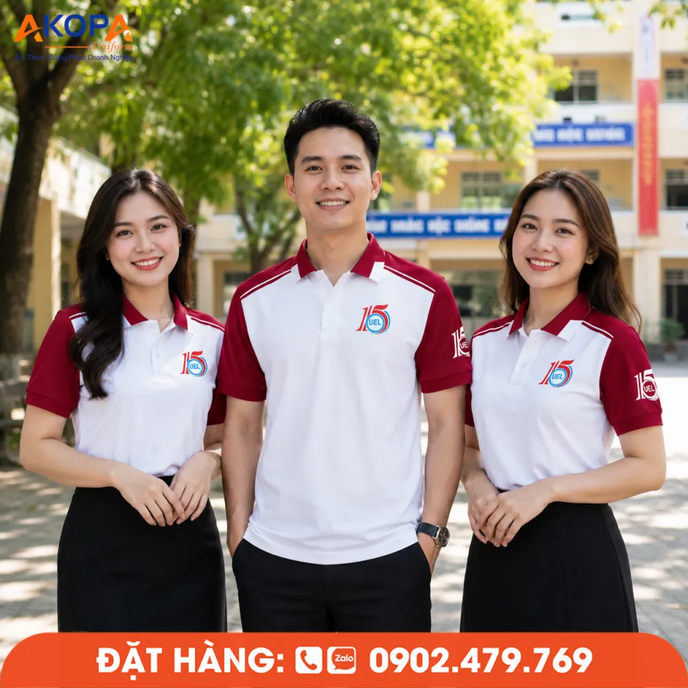 Mẫu áo đồng phục họp lớp phối trắng đỏ năng động, phù hợp hội khóa và các sự kiện tập thể.
