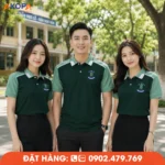 Mẫu áo đồng phục họp lớp xanh rêu sang trọng, thích hợp cho sự kiện kỷ niệm 15 năm ra trường.