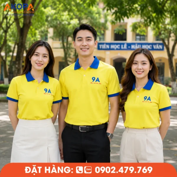 Áo Đồng Phục Họp Lớp 18 Năm Màu Vàng Phối Xanh Dương In Logo