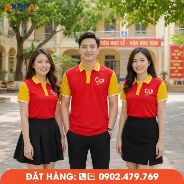 Áo Đồng Phục Họp Lớp 20 Năm Màu Đỏ Phối Vàng In Logo