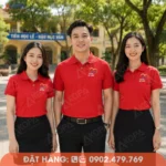 Đồng phục họp lớp màu đỏ nổi bật, kiểu áo polo trẻ trung phù hợp reunion đại học và cựu sinh viên.