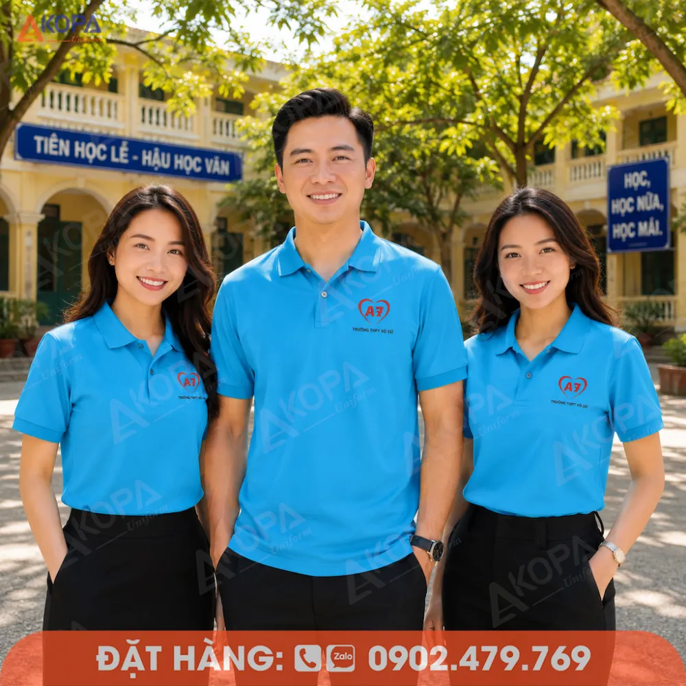 Đồng phục họp lớp màu xanh dương nổi bật, kiểu dáng polo hiện đại dành cho lớp A7.