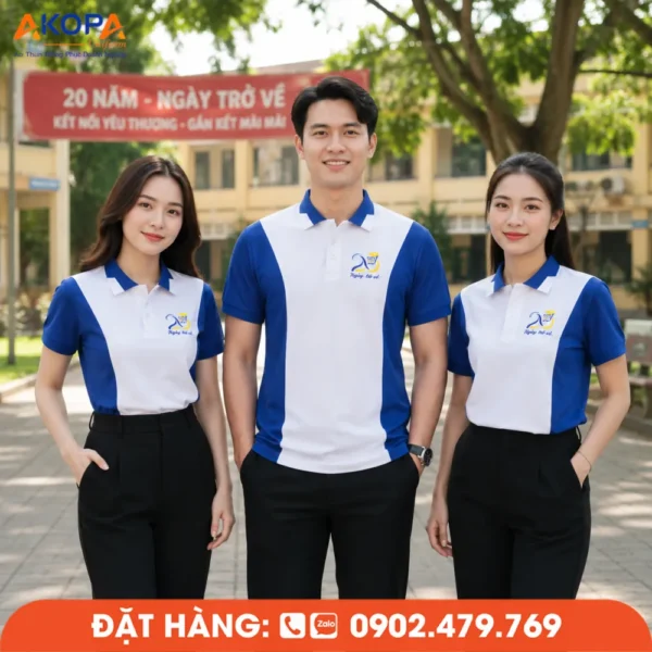 Áo Đồng Phục Họp Lớp 20 Năm Màu Trắng Xanh Dương In Logo
