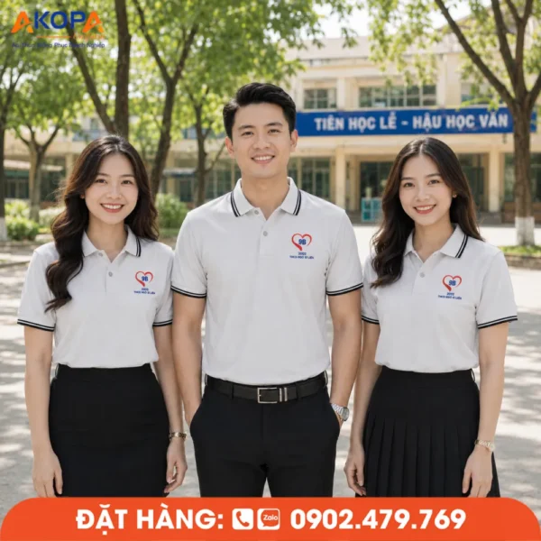 Áo Đồng Phục Họp Lớp 20 Năm Màu Xám Sọc Đen In Logo