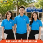 Thiết kế áo đồng phục họp lớp màu xanh da trời phù hợp hội khóa, sự kiện tập thể và chụp ảnh lưu niệm.