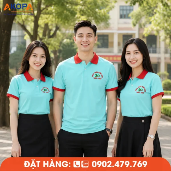 Áo Đồng Phục Họp Lớp 20 Năm Màu Xanh Ngọc Bích In Logo