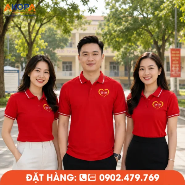 Áo Đồng Phục Họp Lớp 22 Năm Màu Đỏ Sọc Trắng In Logo