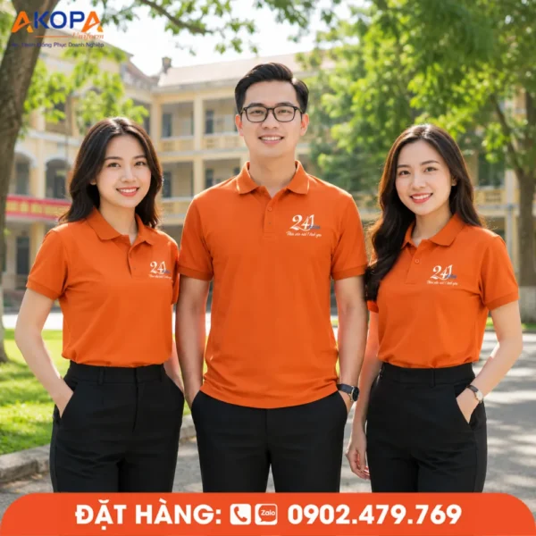 Áo Đồng Phục Họp Lớp 24 Năm Màu Cam In Logo