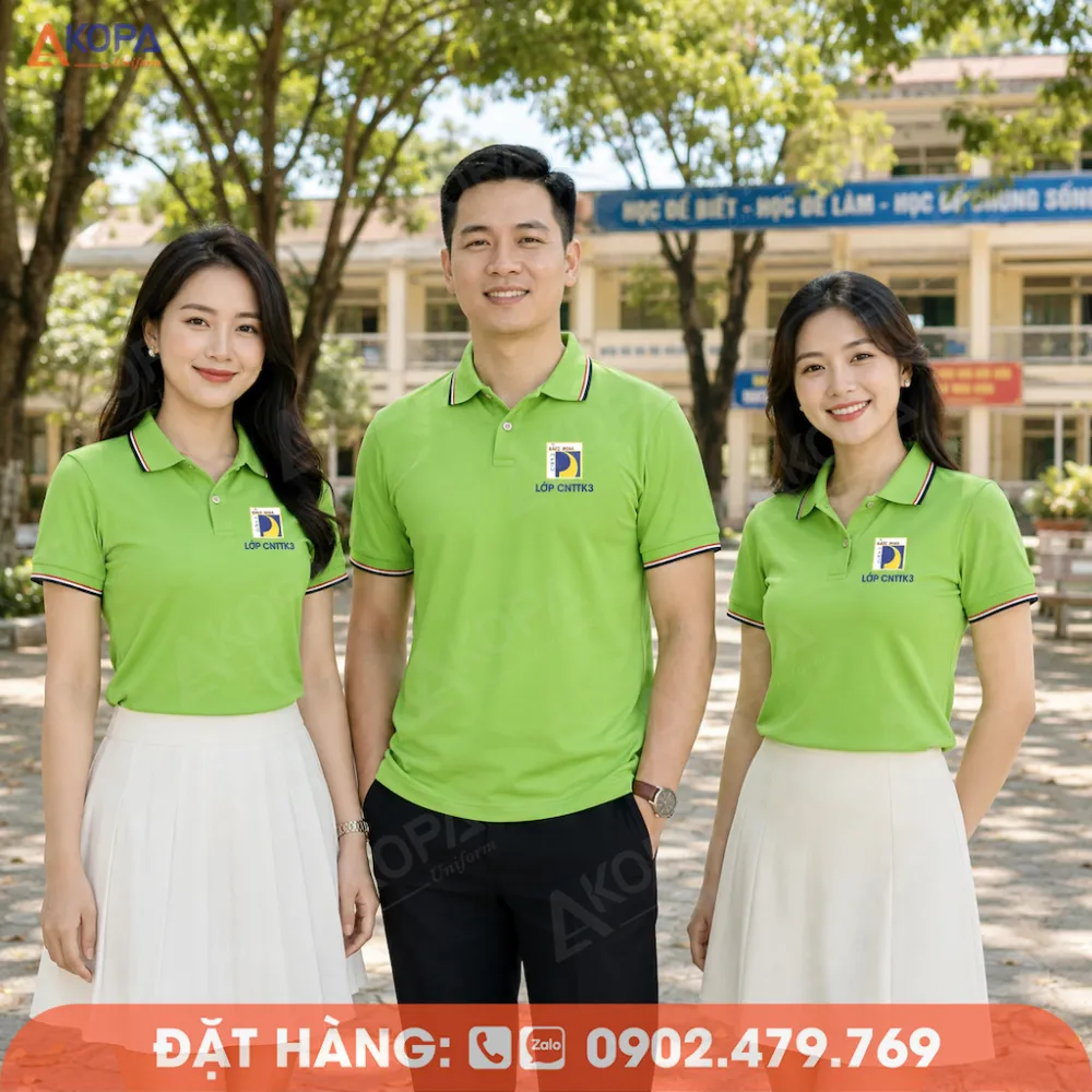 Đồng phục họp lớp xanh lá non kiểu polo hiện đại, thiết kế trẻ trung dành cho lớp CNTK3
