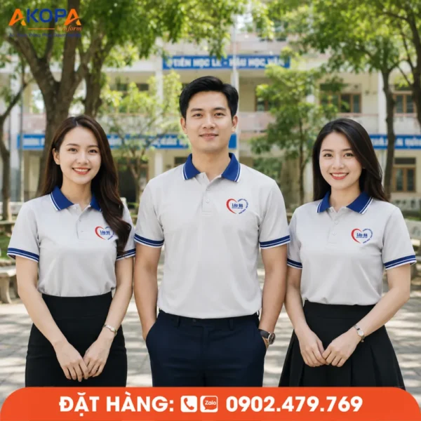 Áo Đồng Phục Họp Lớp 25 Năm Màu Trắng Phối Xanh Dương In Logo