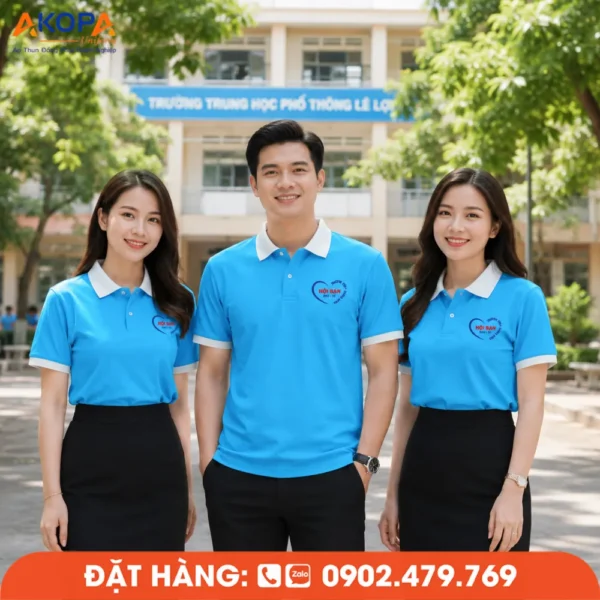 Áo Đồng Phục Họp Lớp 30 Năm Màu Xanh Trời Phối Trắng In Logo