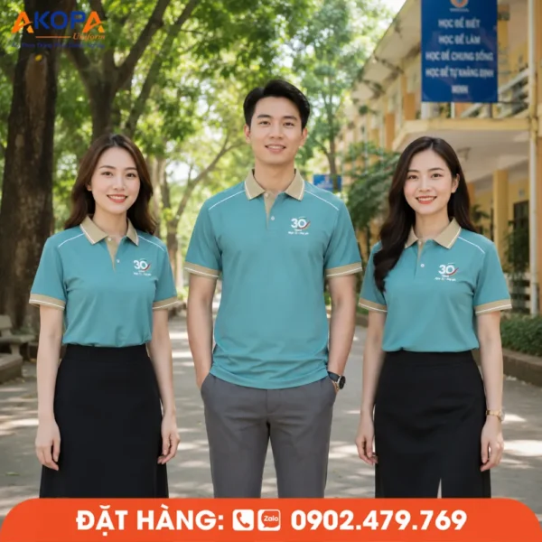 Áo Đồng Phục Họp Lớp 30 Năm Màu Xanh Rêu In Logo
