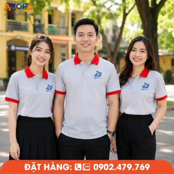 Áo Đồng Phục Họp Lớp 40 Năm Màu Trắng Phối Đỏ In Logo