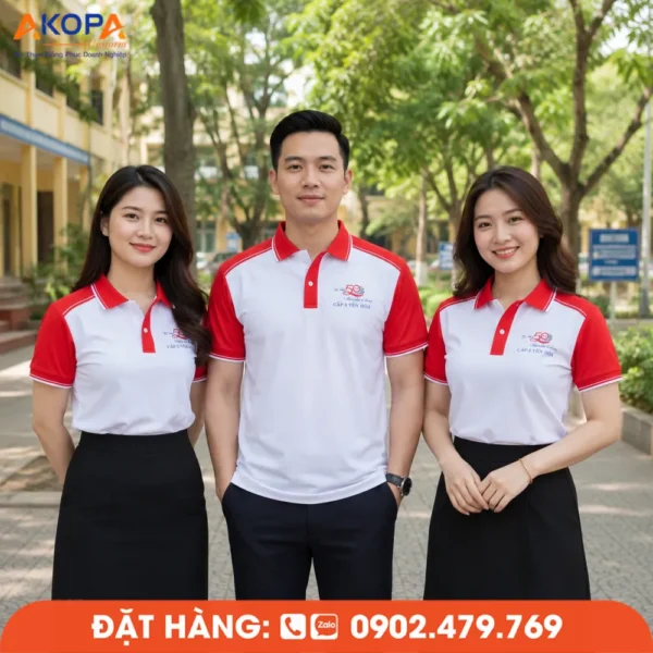 Áo Đồng Phục Họp Lớp 50 Năm Màu Trắng Phối Đỏ In Logo