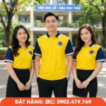 Mẫu áo đồng phục họp lớp vàng phối xanh đen trẻ trung, tạo điểm nhấn cho tập thể.