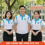Mẫu áo đồng phục họp lớp trắng xanh ngọc phù hợp sự kiện tập thể và lễ kỷ niệm.