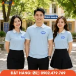 Mẫu áo đồng phục họp lớp xanh nhạt thanh lịch, phù hợp nhiều độ tuổi và phong cách.