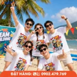 Áo phông đồng phục nhóm in hình hoạt họa sinh động cùng slogan "Ăn Chơi Là Zách", lý tưởng cho teambuilding, du lịch biển và hội bạn thân năng động.