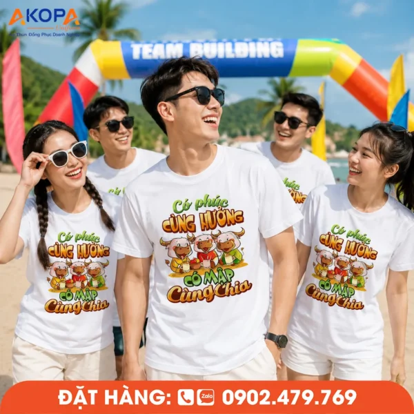 Áo Phông Nhóm Đi Biển In Hình Có Phúc Cùng Hưởng Cho Team