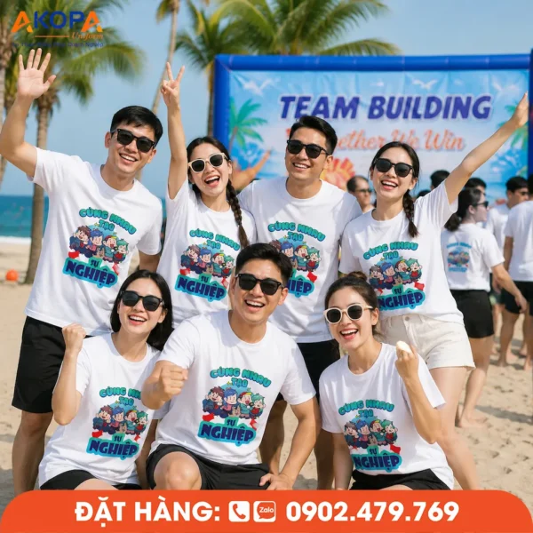 Áo Phông Nhóm Team Building In Hình Team Vui Hết Pin Vui Nhộn