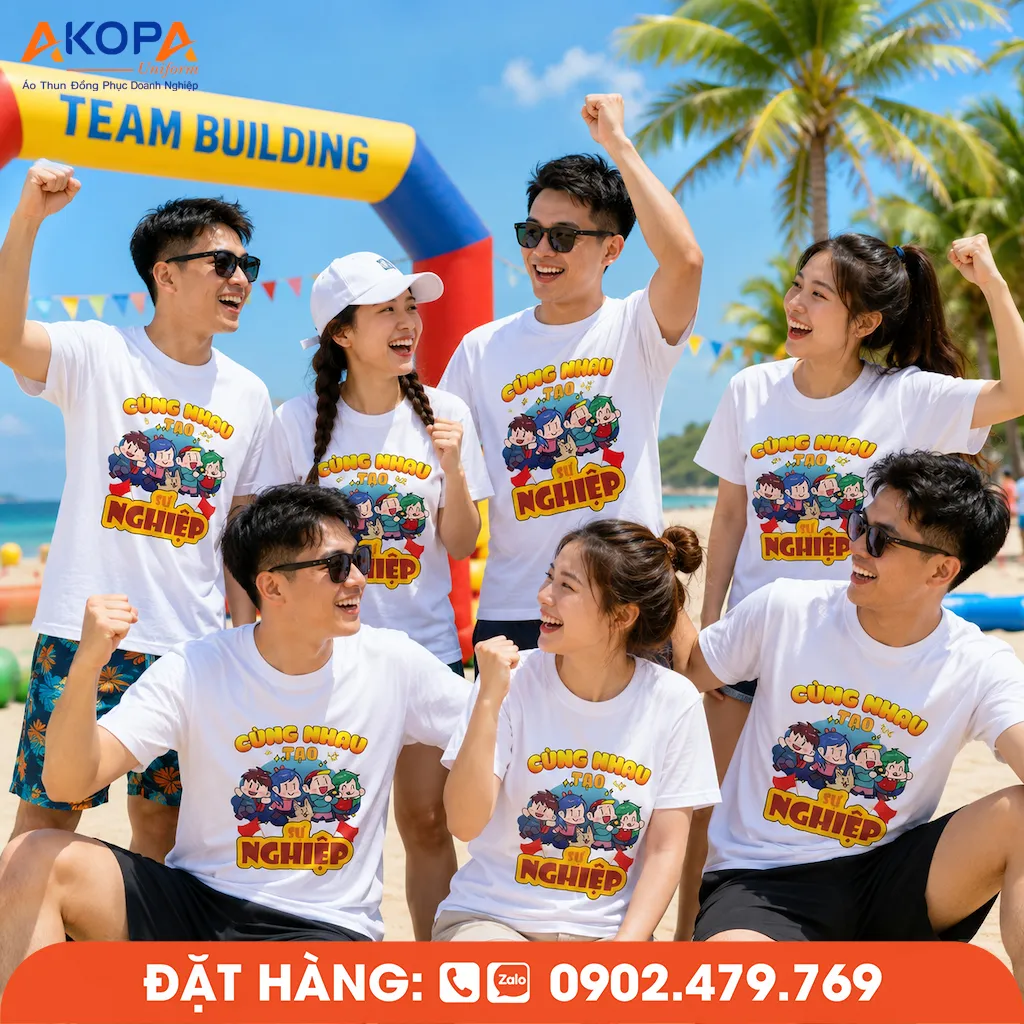 Áo phông đồng phục nhóm "Cùng Nhau Tạo Sự Nghiệp" là biểu tượng của tinh thần đồng đội, nơi những con người chung khát vọng cùng sát cánh vượt thử thách, tạo dựng thành công và viết nên hành trình phát triển đáng tự hào.