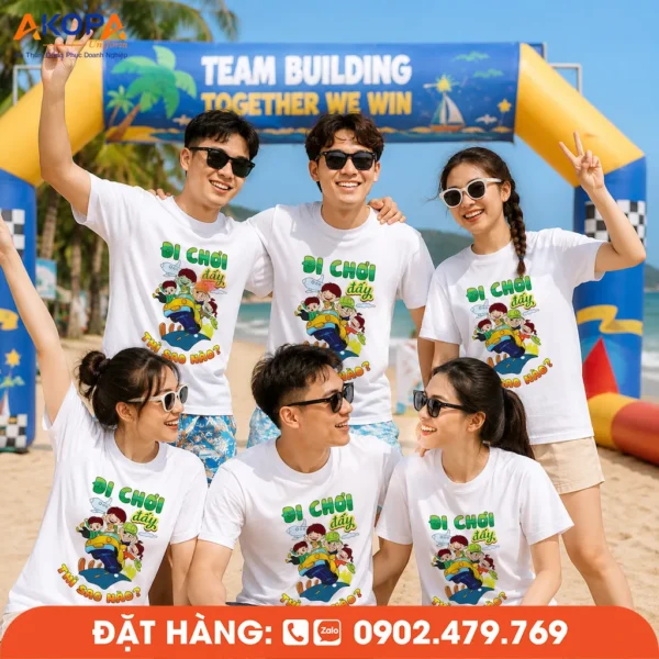 Áo Phông Nhóm Team Building In Hình Team Vui Hết Pin Vui Nhộn