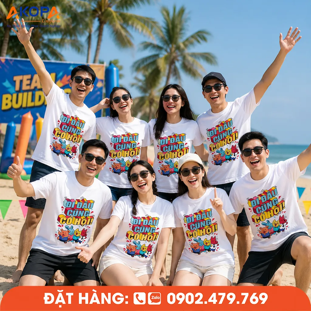 Áo phông đồng phục nhóm "Đi Đâu Cũng Có Hội" mang thông điệp rằng niềm vui không nằm ở điểm đến mà ở những người cùng đồng hành. Một thiết kế dành cho những tập thể luôn gắn kết, cùng nhau tạo nên kỷ niệm đẹp trên mọi hành trình khám phá.