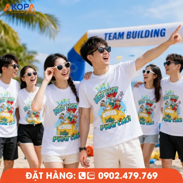 Áo Phông Nhóm Đi Biển In Hình Dù Hết Hơi Vẫn Phải Chơi