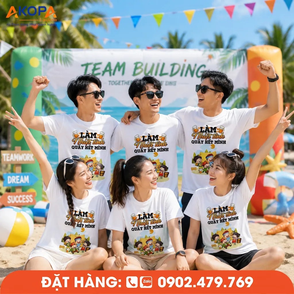 Áo phông đồng phục nhóm "Làm Nhiệt Tình Quẩy Hết Mình" là lựa chọn lý tưởng cho các chuyến du lịch, teambuilding và sự kiện tập thể. Thiết kế trẻ trung không chỉ tạo dấu ấn riêng mà còn lan tỏa tinh thần đồng đội, sự nhiệt huyết và nguồn năng lượng tích cực