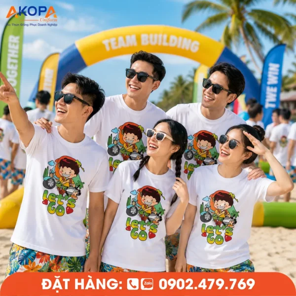 Áo Phông Nhóm Đi Biển In Hình Let’s Go Cho Nhóm Bạn Bè