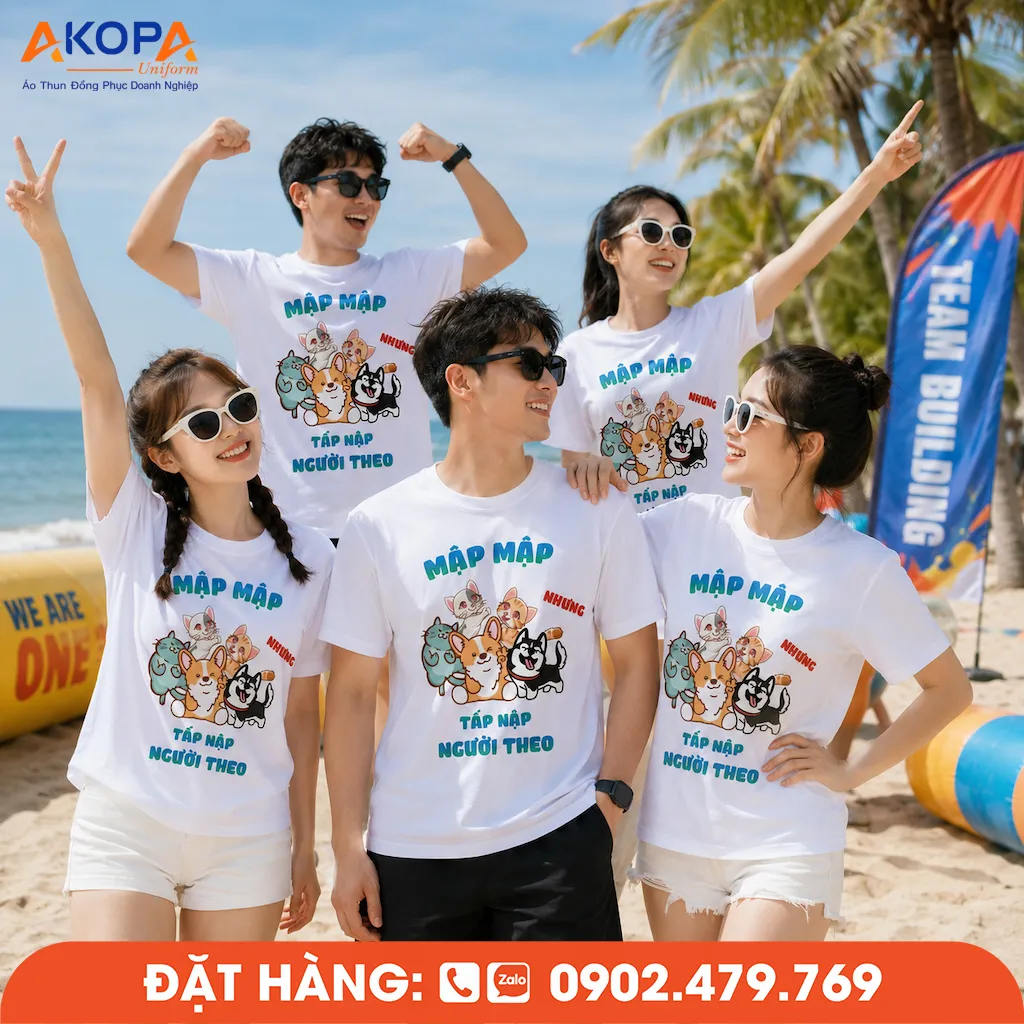 Áo phông đồng phục nhóm Mập Mập Tấp Nập Người Theo sở hữu thiết kế vui nhộn, sáng tạo và đầy cá tính. Phù hợp cho các hoạt động du lịch, teambuilding, dã ngoại hay hội bạn thân, mẫu áo giúp mọi thành viên thêm tự tin, gắn kết và tạo nên bầu không khí sôi động trong suốt hành trình trải nghiệm cùng nhau.