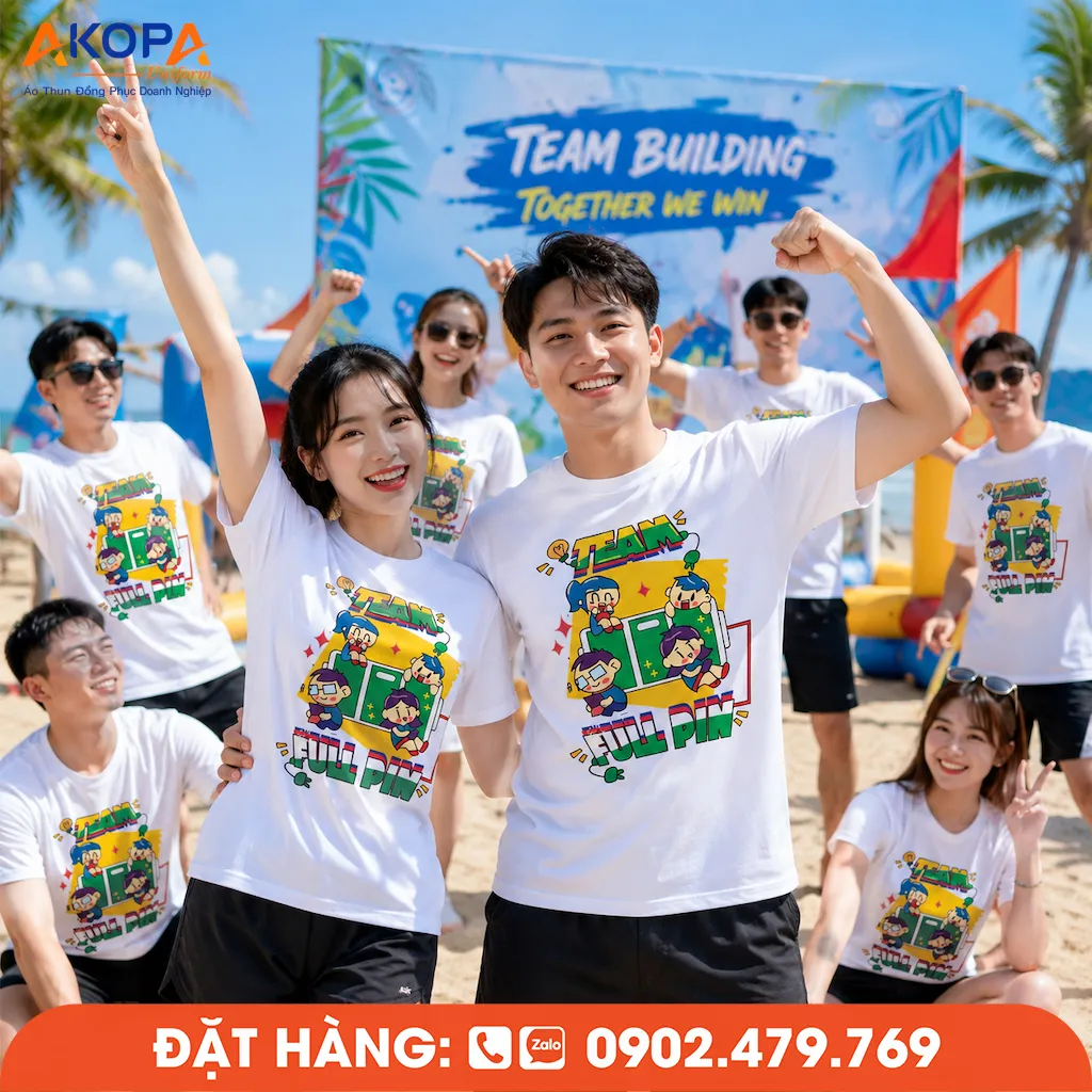 Áo phông đồng phục nhóm Team Full Pin là lựa chọn lý tưởng cho những tập thể luôn tràn đầy nhiệt huyết và khát khao chinh phục thử thách. Thiết kế sáng tạo mang hình ảnh nguồn năng lượng căng đầy, thể hiện tinh thần đoàn kết và quyết tâm của cả đội