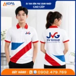 áo thun polo đồng phục công ty jv group trắng đỏ