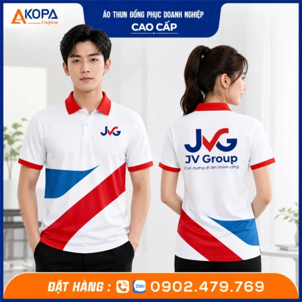 Áo Thun Polo Đồng Phục Công Ty JV Group Trắng Đỏ – AK0032