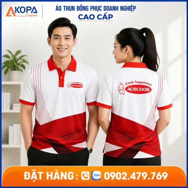 Áo Thun Polo Đồng Phục Công Ty ACECOOK Màu Trắng Đỏ – AK0041