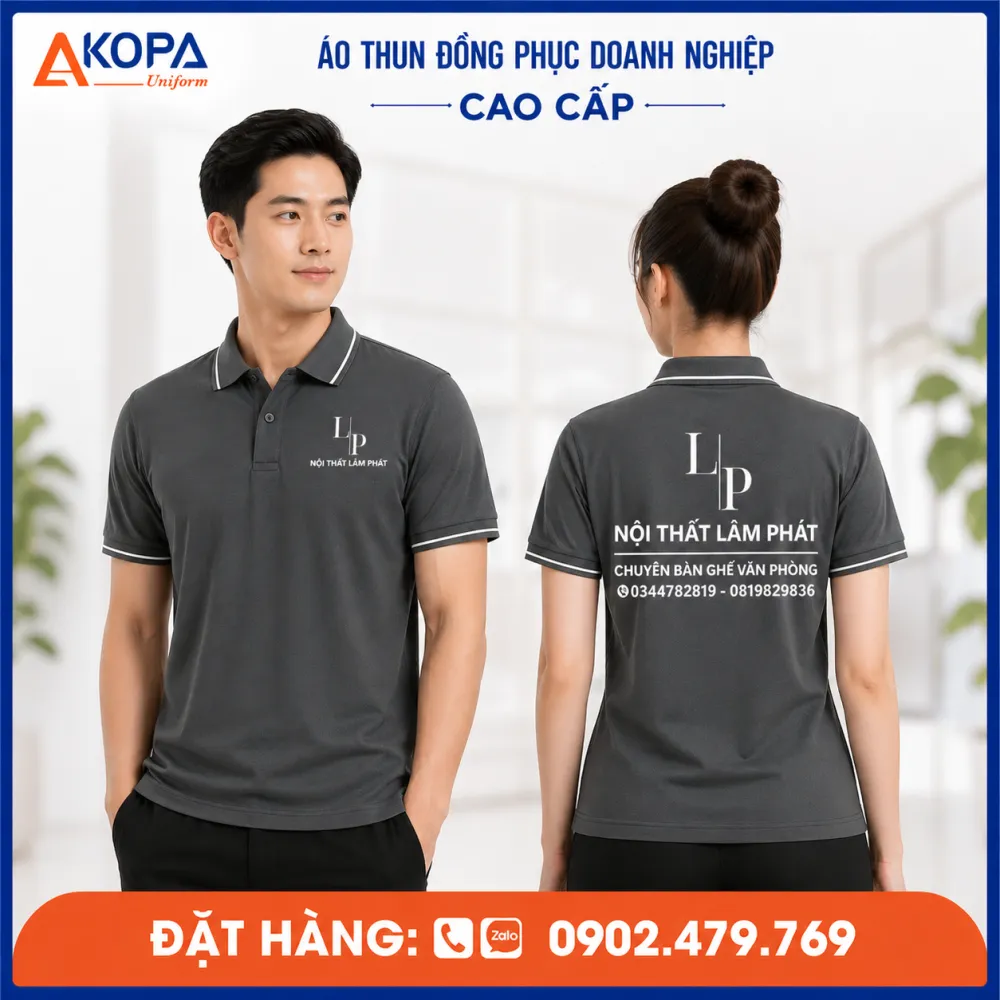 áo thun polo đồng phục nội thất văn phòng màu xám