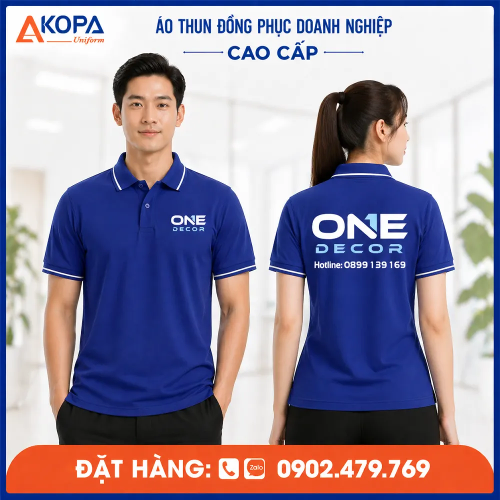 áo thun polo đồng phục công ty the one màu xanh dương