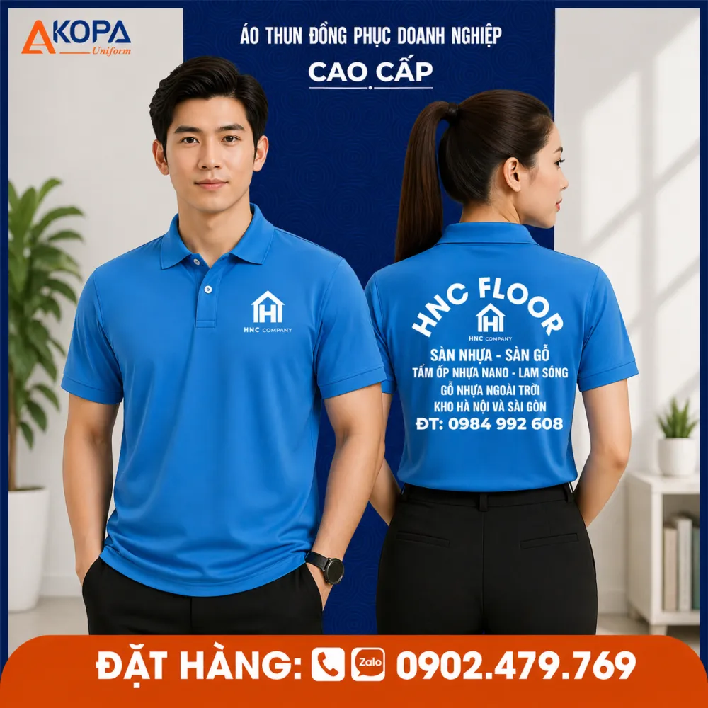 áo thun polo đồng phục công ty sàn nhựa màu xanh