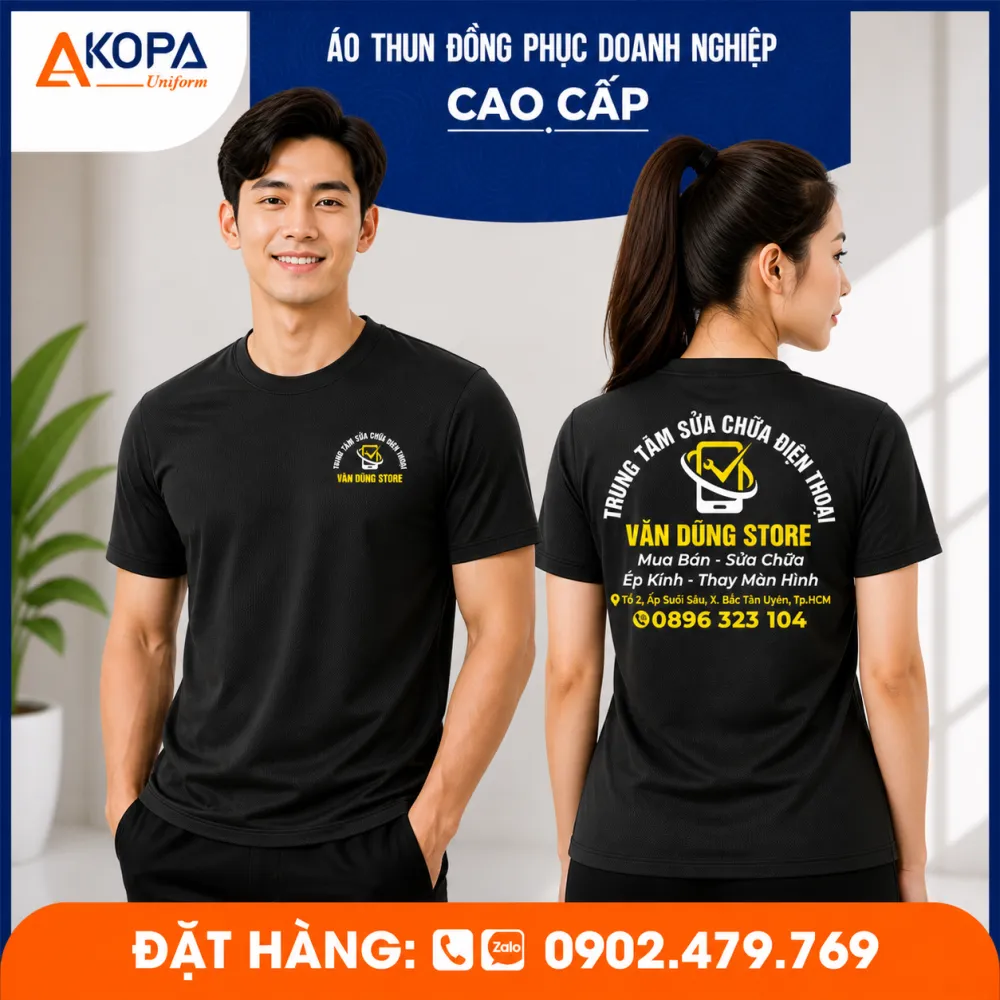 áo thun đồng phục cửa hàng điện thoại màu đen