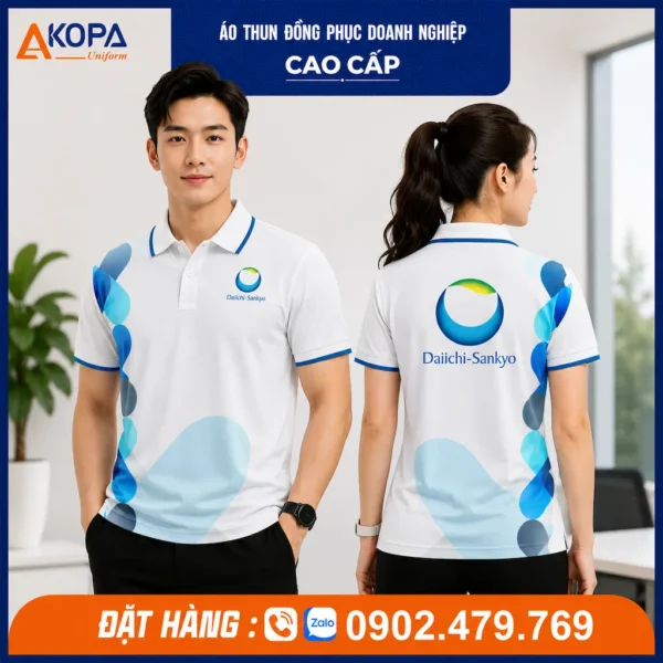 Áo Thun Polo Đồng Phục Công Ty Dược Màu Trắng Xanh – AK0093